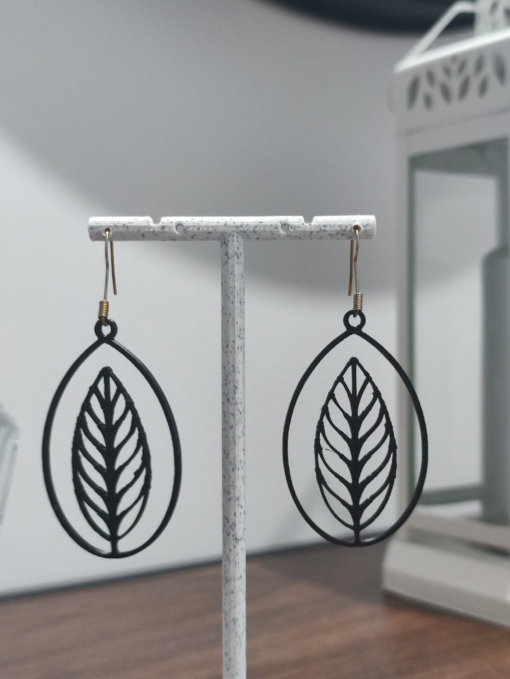 Black Leaf Outline Drop Earrings - Women Jewelry